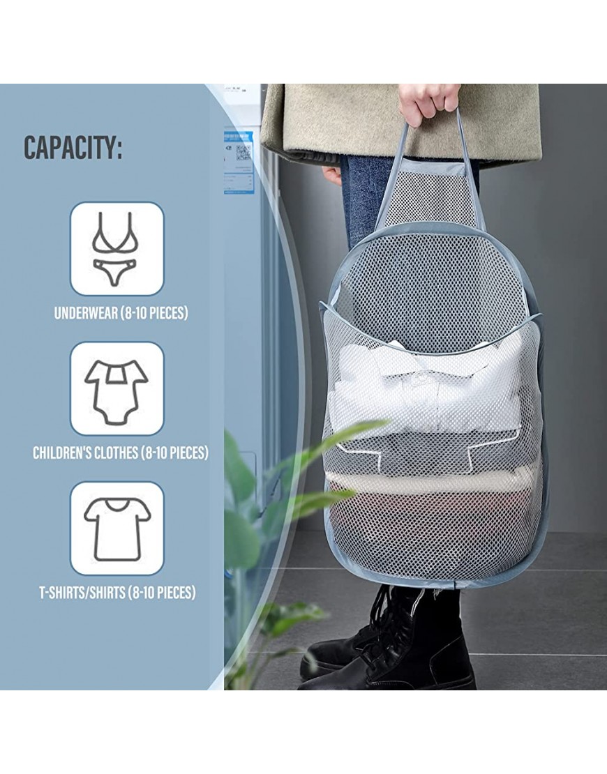 3 Pieces Hanging Laundry Hamper Foldable Mesh Hamper Dirty Cloth Basket with Carry Handle Door net Hampers for Store Cloth Toy Camping Potato Chips,Home and Hotel UseGrey - BPCAI0JMP