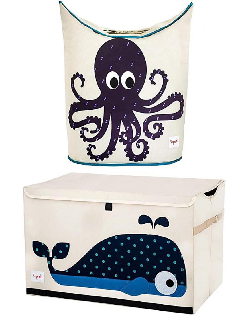 3 Sprouts Baby Laundry Hamper Storage Basket Organizer Bin for Nursery Octopus and Collapsible Toy Chest Storage Bin for Kids Playroom Whale - BMM6B7BHD