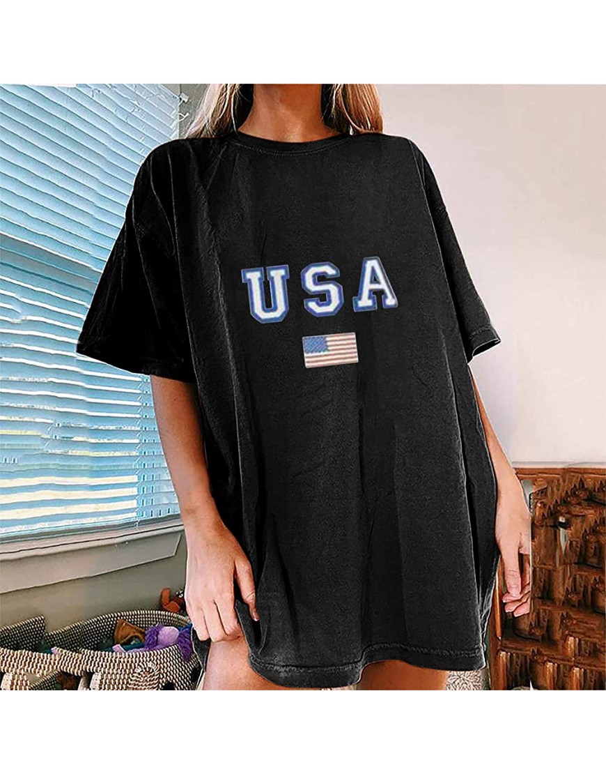 American Flag Graphic Tees for Women Independence Day Tops Oversized Loose Blouse O Neck Tshirt - B3UVK71ZM