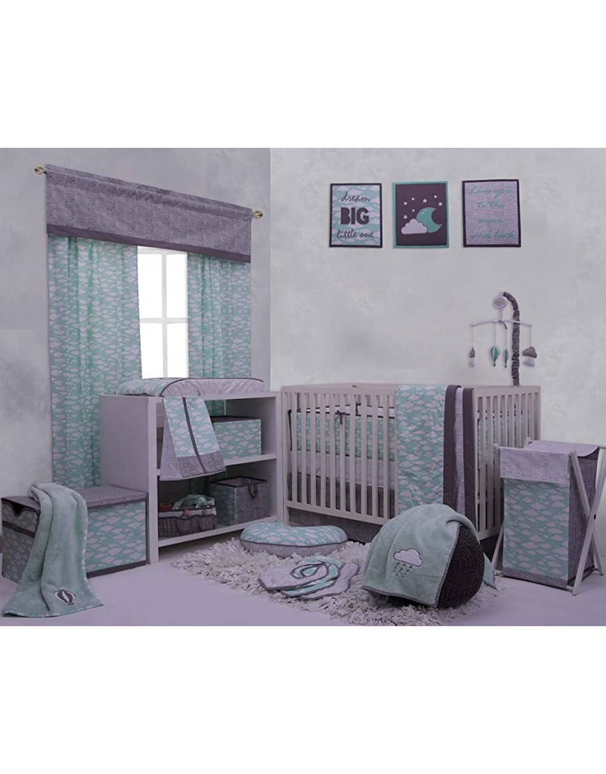 Bacati Clouds in The City Hamper with Wooden Frame Mint Grey - BJN1Q6H0C