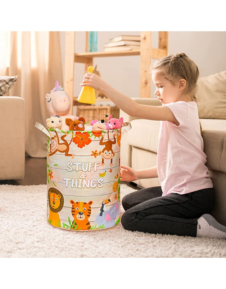 Basumee Laundry Basket Zoo Animal Nursery Hamper Waterproof Canvas Toy Organizer with Handles Collapsible Storage Bin for Kids Clothes Toys Bedroom - BHU2Q6X28