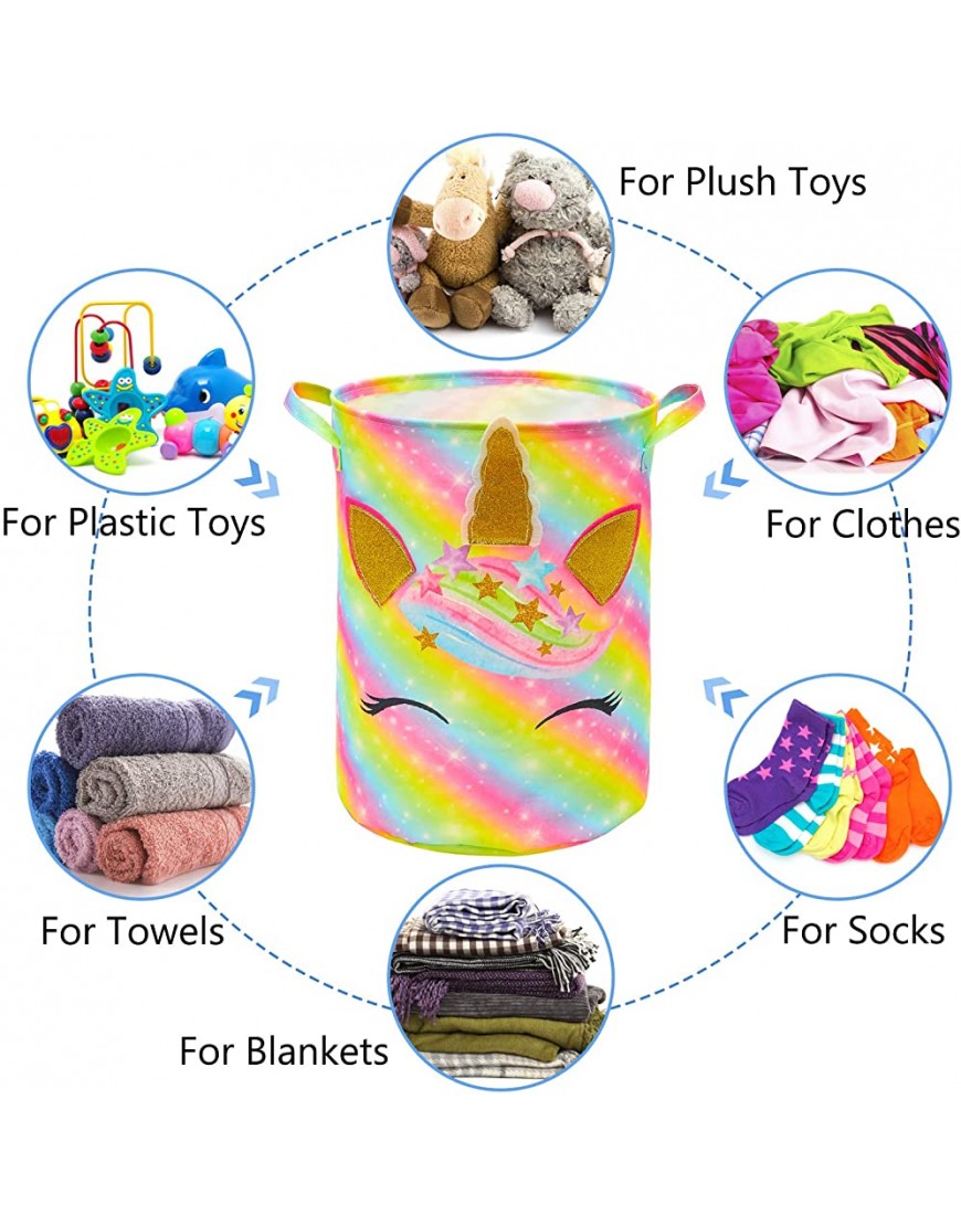 Basumee Unicorn Laundry Basket Waterproof Canvas Nursery Hamper 43.3L Rainbow Collapsible Toys Storage Bin for Kids Girls Bedroom Playroom Clothes - B67ERDL41
