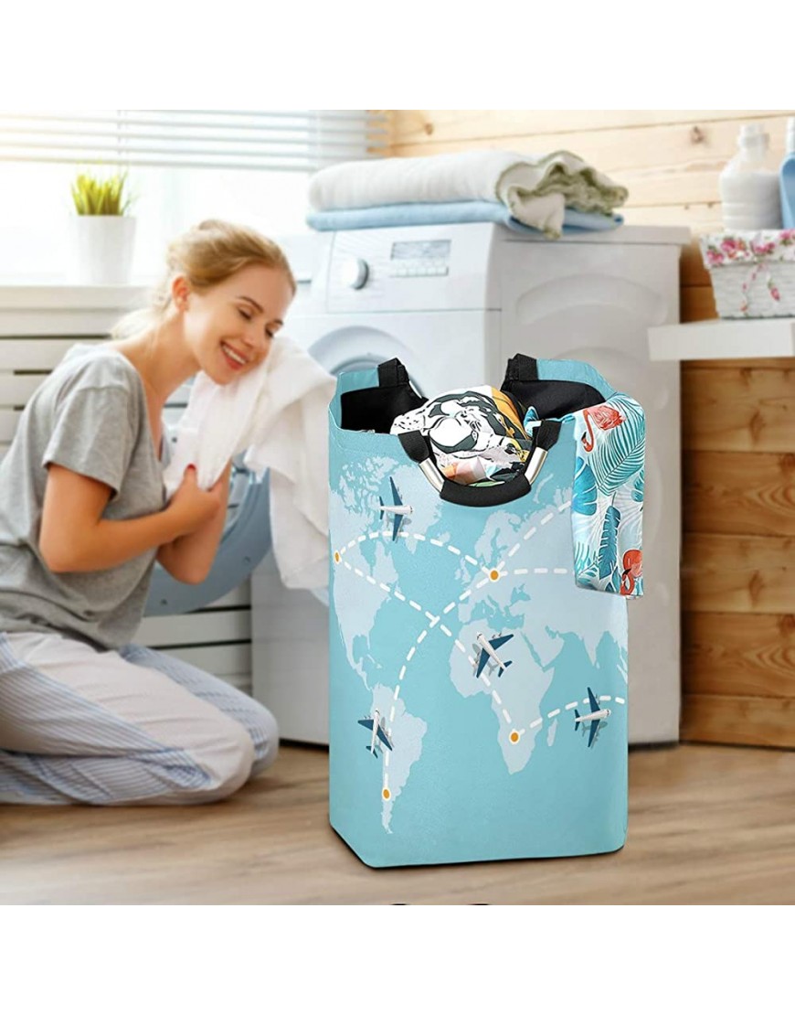 CiCily Laundry Hamper Bucket Foldable Storage Bin World Map Airplanes for Home Organizer Nursery Storage Baby Hamper Kids Room - B9NRB44WF