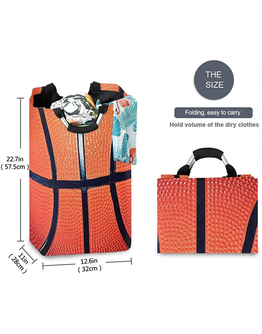 Collapsible Laundry Basket Handle Basketball Pattern Portable Foldable Laundry Hamper Organizer Cloth Hamper for Family - BPQMA4XES