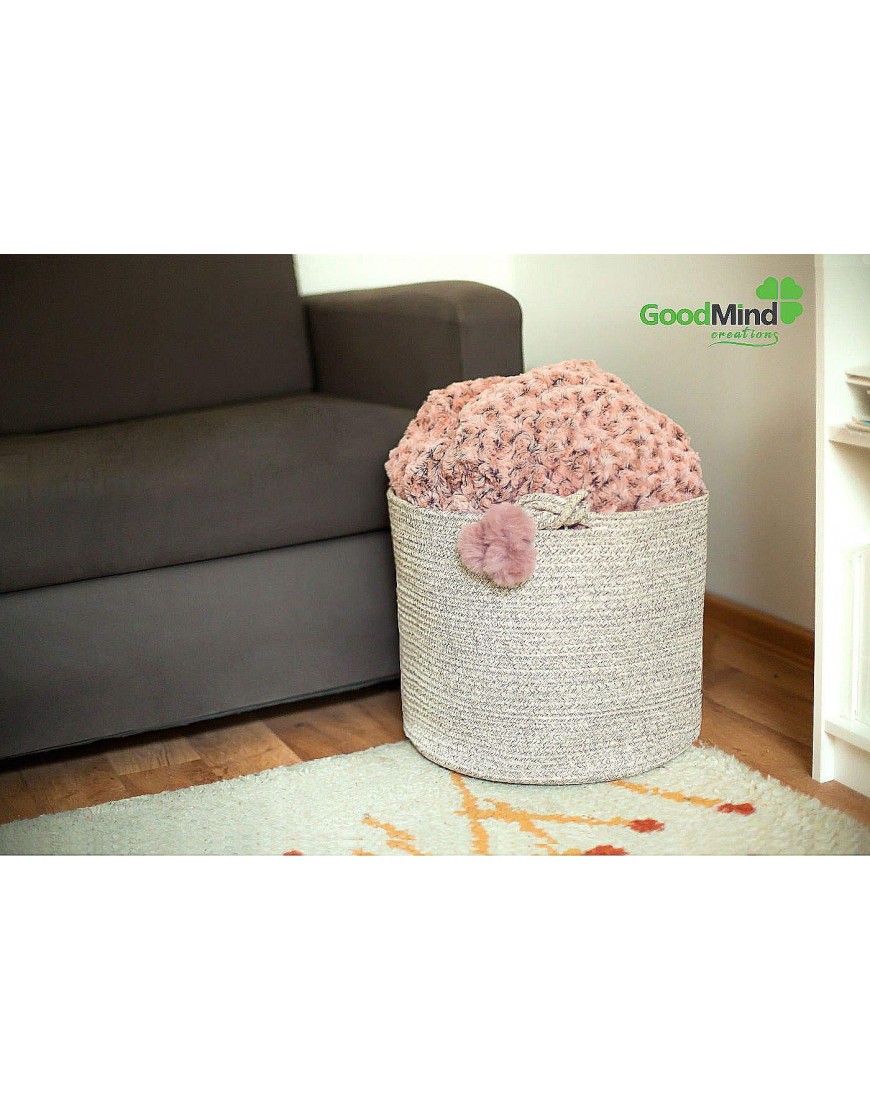 Cotton Rope Basket Large Size Soft and Safe for Kids Babies Puppies Dog Toys Basket Laundry Hamper Storage Organizer for Baby Clothes Pillows and Blankets Living Room Nursery Woven Bin - BTYTMQSD2