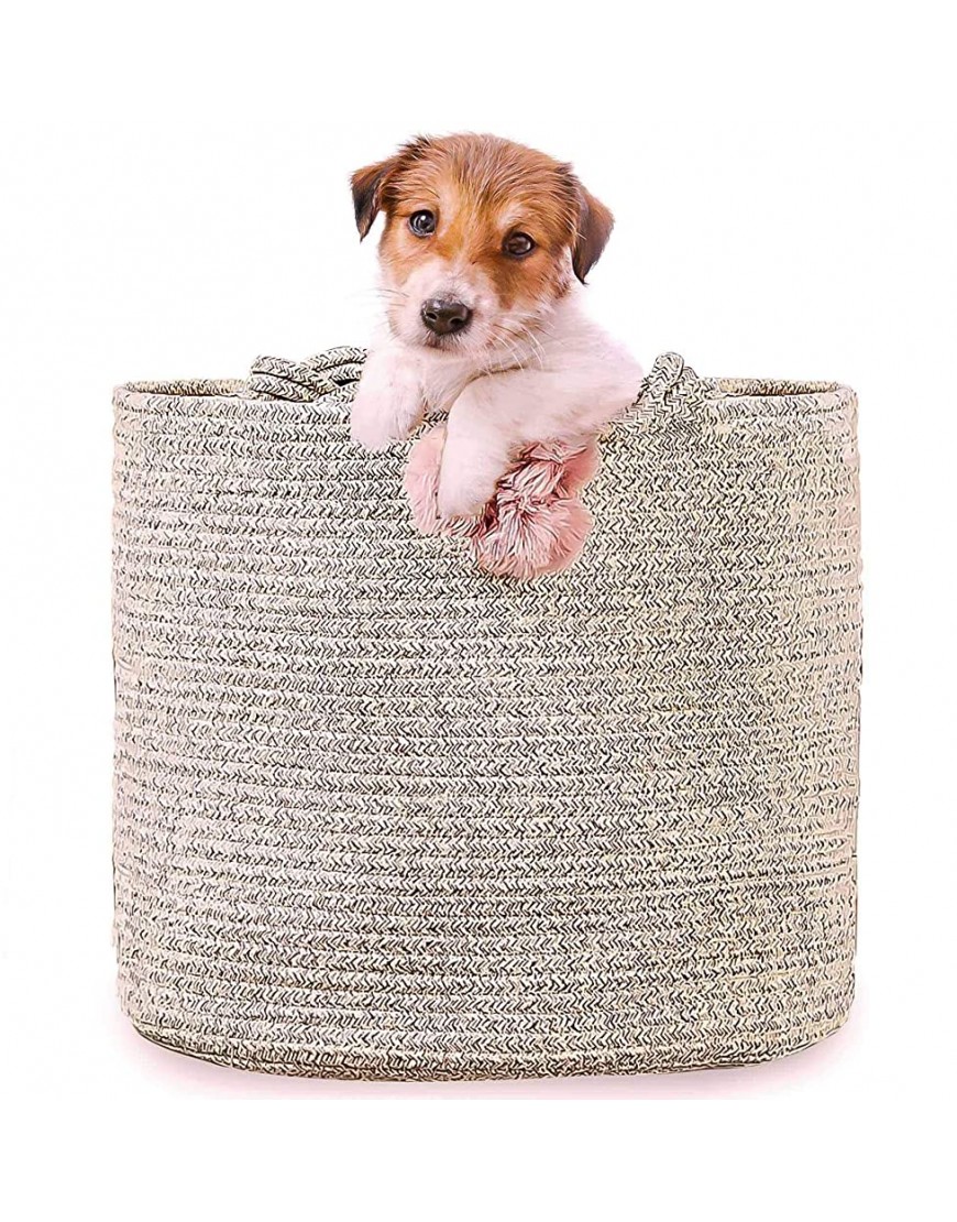 Cotton Rope Basket Large Size Soft and Safe for Kids Babies Puppies Dog Toys Basket Laundry Hamper Storage Organizer for Baby Clothes Pillows and Blankets Living Room Nursery Woven Bin - BTYTMQSD2