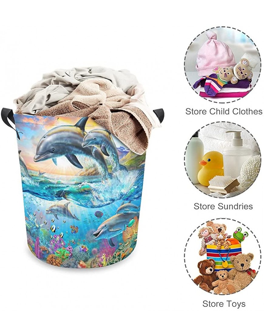 Dolphin Family Laundry Baskets,Collapsible Hamper Oxford Fabric Laundry Hamper,for Toy Organizer Bins,Gift Baskets Bedroom Clothes Nursery,Kids,Boys - BVGW8105C