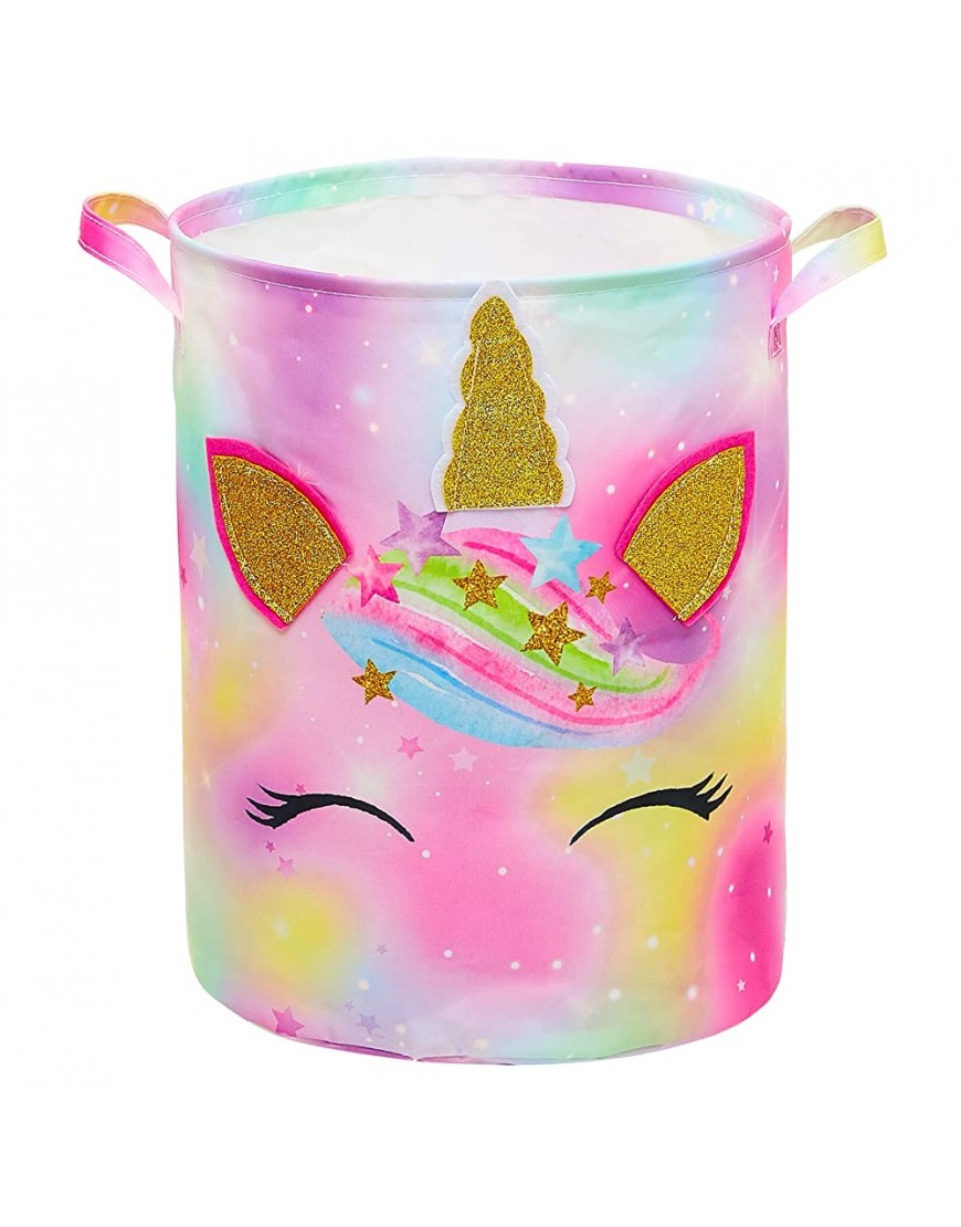 FIOBEE Unicorn Laundry Basket Rainbow Storage Bins Waterproof Nursery Hamper Canvas Toy Organizer for Kids Girls Bedroom Clothes - BNH3I776Q