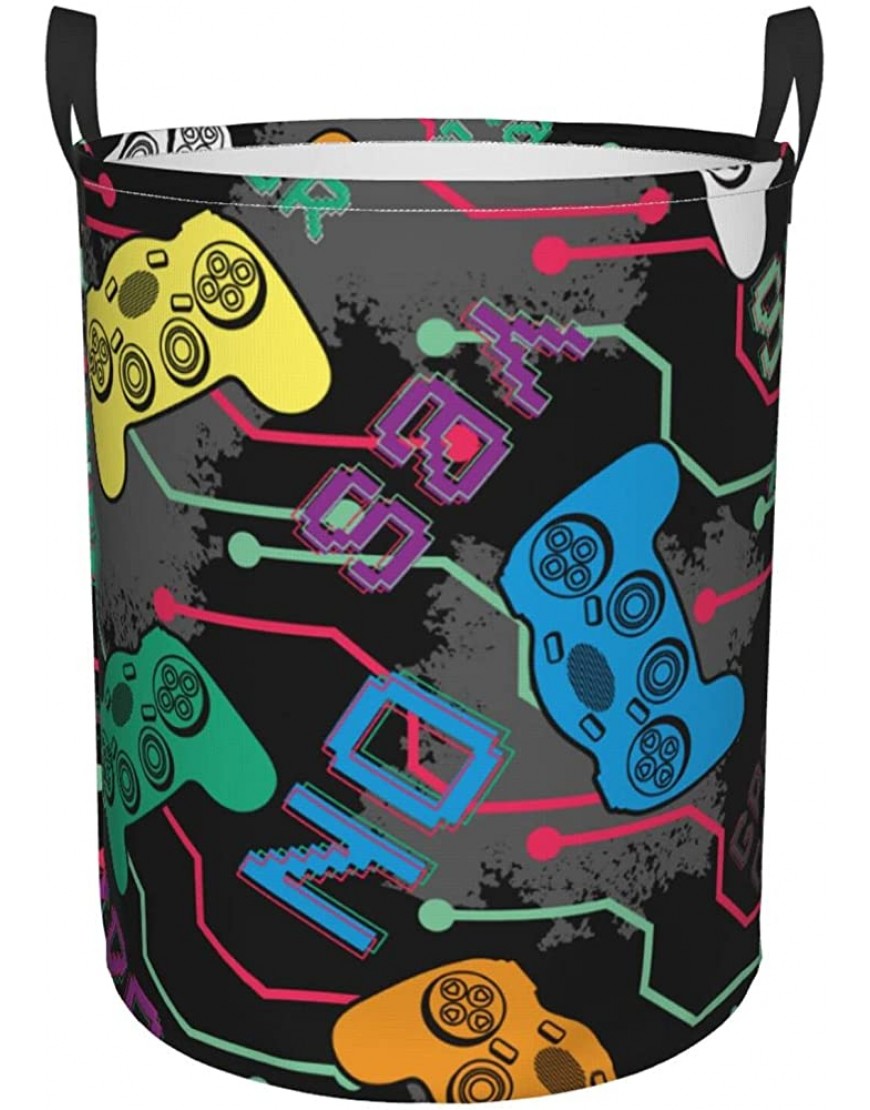 Gbuzozie 38L Round Laundry Hamper Joysticks Gamepad Storage Basket Waterproof Coating Game Theme Organizer Bin For Nursery Clothes Toys - BGU7EOAVK