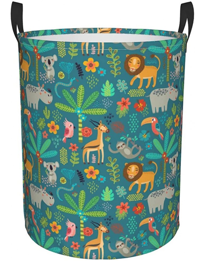 Gbuzozie 62L Round Laundry Hamper Cartoon Jungle Animals Storage Basket Waterproof Coating Organizer Bin For Nursery Clothes Toys - B3MT2KKF1