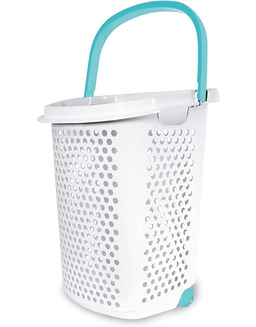 Home Logic 2.0-Bu. Rolling Laundry Hamper Container Bin Storage in White Features Pop-Up Handle Hole Pattern for Ventilation Built-in Wheels to Maneuver 1 2.0-Bu. - BRIPCWVVQ