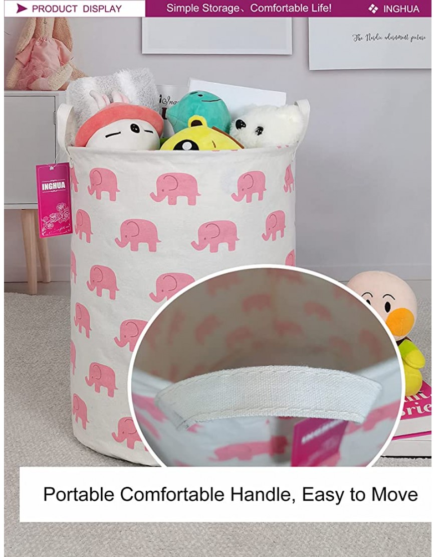 INGHUA Laundry Hamper Large Canvas Fabric Lightweight Storage Basket Toy Organizer Dirty Clothes Collapsible Waterproof for College Dorms Boys and Girls Bedroom,Bathroompink elephant - BCHRVH8JK