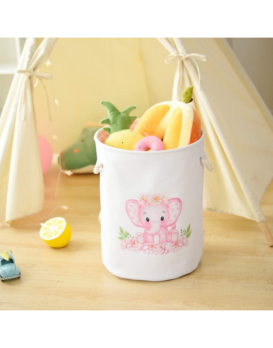 INough 2 Pack Laundry Baskets Pink Hamper Elephant Basket for Kids Baby Laundry Basket,Large Collapsible Laundry Hamper with Handles Waterproof Round Linen Storage Basket for Toddler - BG0CMXC6F