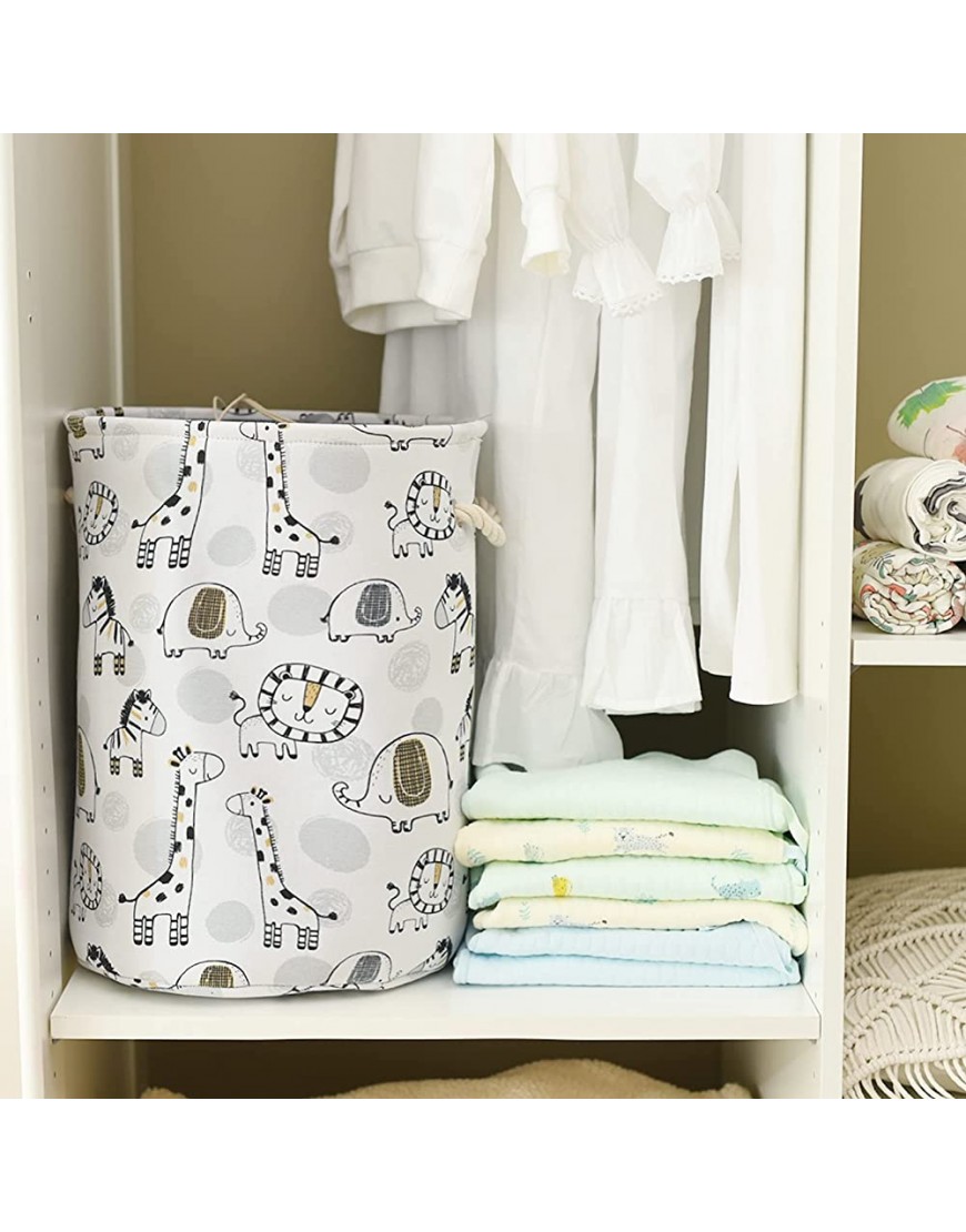 INough Extra Large Baby Hamper for Nursery Waterproof Laundry Basket Canvas Baby Clothes Hamper Round Storage Basket Nursery Hamper Foldable Toy Basket for Kids Animal Hamper with Drawstring for Nursery Laundry College Dorms Kids Bedroom Bathroom Giraffe