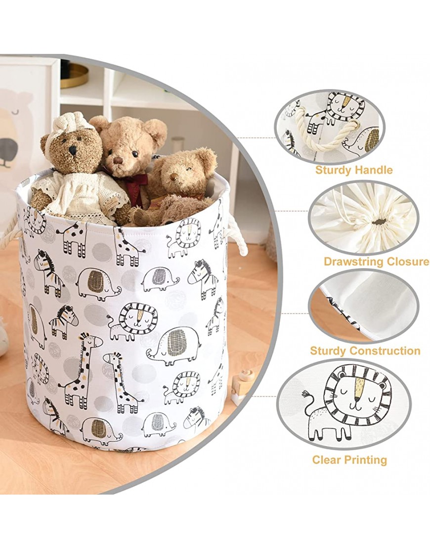 INough Extra Large Baby Hamper for Nursery Waterproof Laundry Basket Canvas Baby Clothes Hamper Round Storage Basket Nursery Hamper Foldable Toy Basket for Kids Animal Hamper with Drawstring for Nursery Laundry College Dorms Kids Bedroom Bathroom Giraffe
