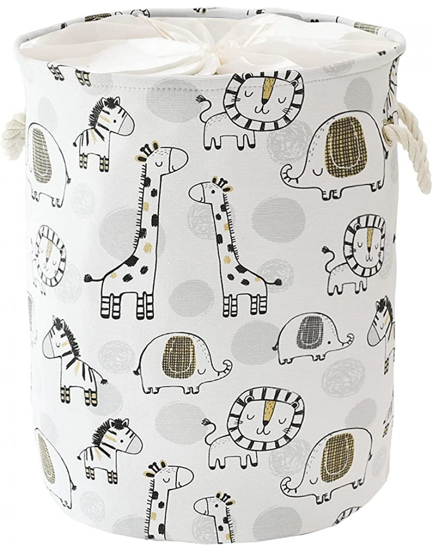 INough Extra Large Baby Hamper for Nursery Waterproof Laundry Basket Canvas Baby Clothes Hamper Round Storage Basket Nursery Hamper Foldable Toy Basket for Kids Animal Hamper with Drawstring for Nursery Laundry College Dorms Kids Bedroom Bathroom Giraffe 