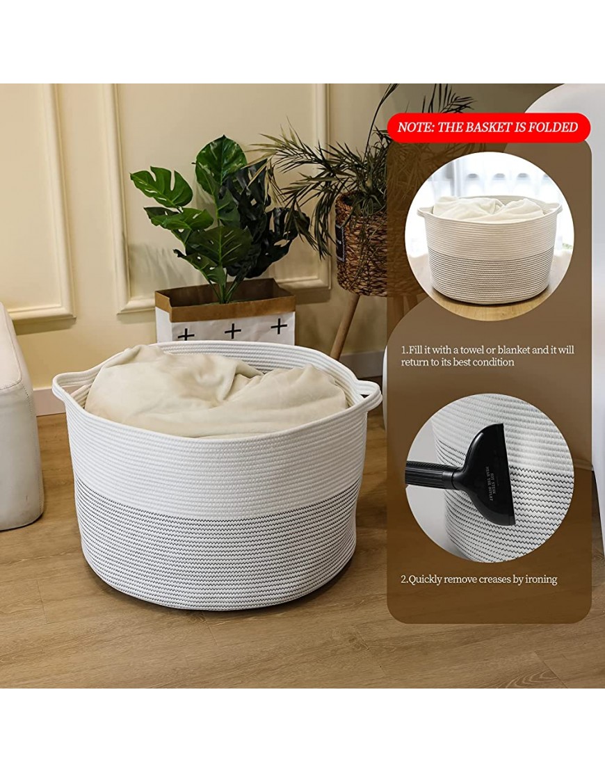 KEBEIYA Cotton Folding Hampers,Laundry Collapsible Clothes Storage,Tall Woven Toy Storage Bin,Round Wicker Laundry Basket for Baby Nursery Hamper Organizer White 19.68x13.77x19.68 - BTH01VGO0