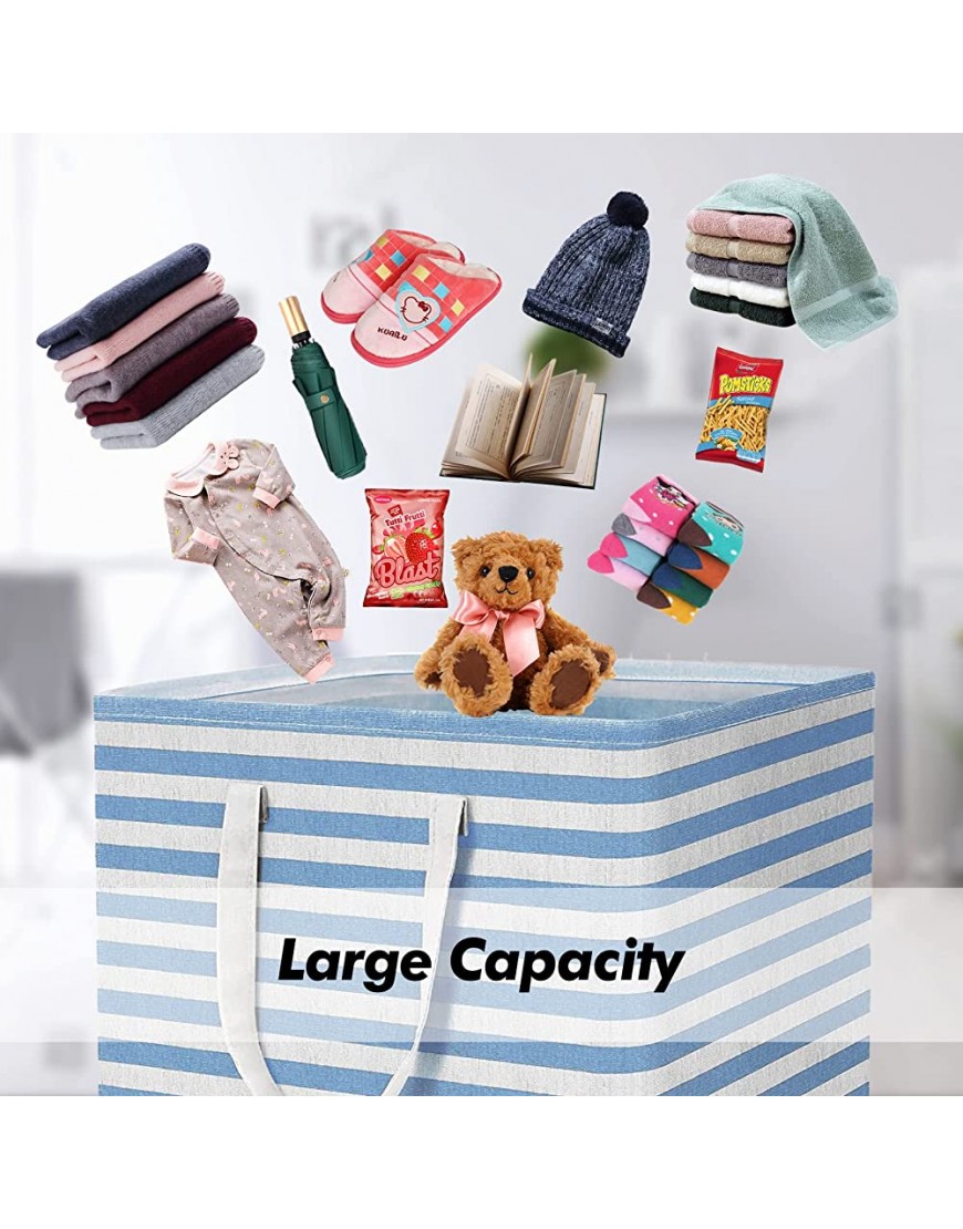 Laundry Baskets Collapsible 75L Blue Freestanding Laundry Hamper Canvas Square Clothes Storage Organizer with Extended Handles Large Foldable Waterproof Laundry Bin for Clothes Toy Towels - BX31T9KJQ