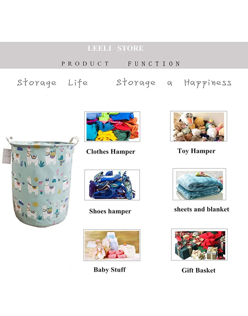 LEELI Laundry Hamper with Handles Collapsible Canvas Laundry Basket,Waterproof Storage Basket Home Organizer for Nursery,Clothes,Toys,Baby Hamper19.7×15.7Blue Llama - BU5FZOPGP