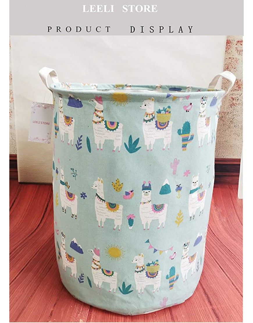 LEELI Laundry Hamper with Handles Collapsible Canvas Laundry Basket,Waterproof Storage Basket Home Organizer for Nursery,Clothes,Toys,Baby Hamper19.7×15.7Blue Llama - BU5FZOPGP