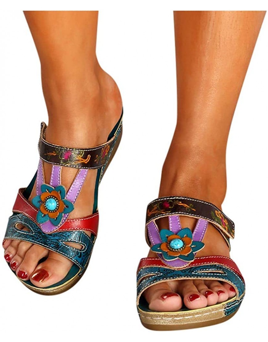 LowProfile Summer Bohemian Ethnic Style Sandals for Women Comfortable Casual Beach Shoes Open Toe Wedges Slippers - B0MMHSWNZ