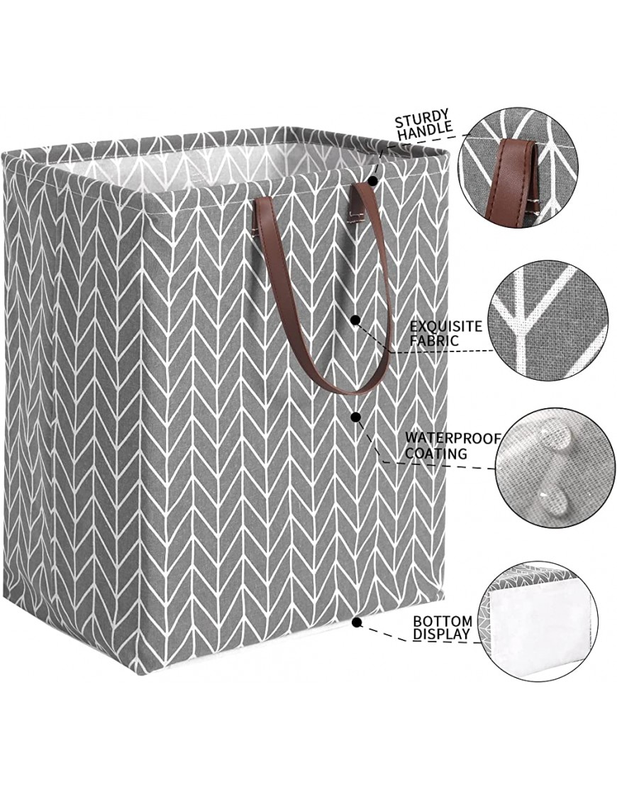 MAQIAO 72L [2 Pack] Freestanding Laundry Hamper with Leather Handles，Collapsible Large Cotton Laundry Basket,  Waterproof  Storage Basket for Clothes ，for Kids Toys ,Dirty Clothes Grey Fang 01 - B0YRVU3DM