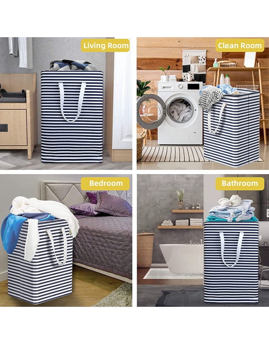 NEWX Large Laundry Basket with Handles,72L Tall Collapsable Laundry Hamper Washable Foldable Rustic Toys Clothes Hamper for Bedroom Bathroom DormRectangle,Blue,White - BIW7YH8YX
