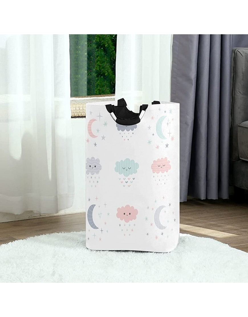 OREZI Smiling Clouds Moon Stars Laundry Hamper,Waterproof and Foldable Laundry Bag with Handles for Baby Nursery College Dorms Kids Bedroom Bathroom - B6A5O39MW