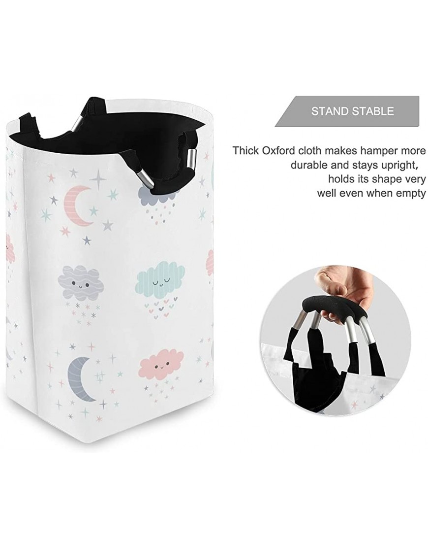 OREZI Smiling Clouds Moon Stars Laundry Hamper,Waterproof and Foldable Laundry Bag with Handles for Baby Nursery College Dorms Kids Bedroom Bathroom - B6A5O39MW