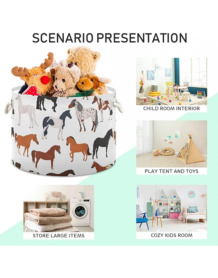 Oyihfvs Multicolored Horse Breeds Round Storage Basket Bin Waterproof Laundry Hamper Large Collapsible Bucket Baby Nursery Organizer with Handles for Bathroom Toys Clothes - BA3KWQ9EZ