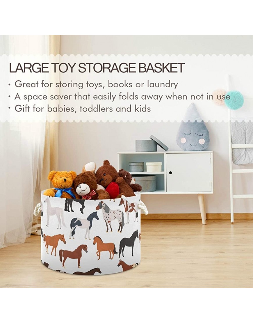 Oyihfvs Multicolored Horse Breeds Round Storage Basket Bin Waterproof Laundry Hamper Large Collapsible Bucket Baby Nursery Organizer with Handles for Bathroom Toys Clothes - BA3KWQ9EZ
