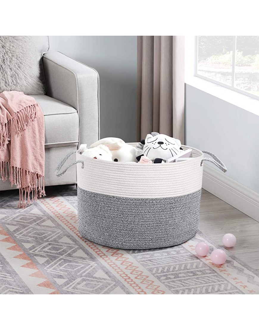 SONGMICS Cotton Rope Basket for Blanket Storage Toy Storage Basket with Handles Laundry Hamper for Clothes Toys Blankets Living Room Bedroom Gray and Beige ULCB400G01 - BHXHWE7KF