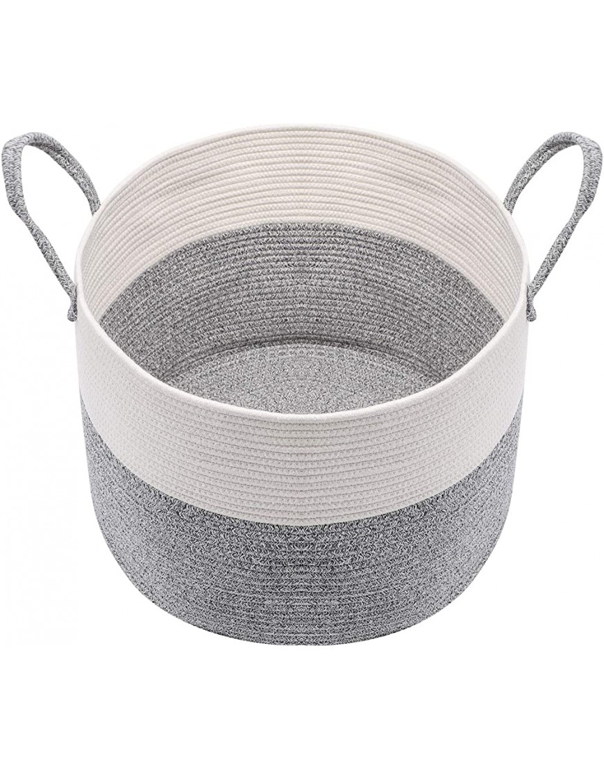 SONGMICS Cotton Rope Basket for Blanket Storage Toy Storage Basket with Handles Laundry Hamper for Clothes Toys Blankets Living Room Bedroom Gray and Beige ULCB400G01 - BHXHWE7KF