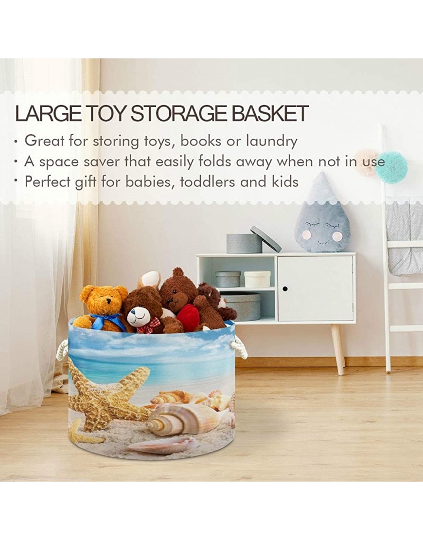SUABO Large Storage Basket Starfish and Seashells On The Beach Laundry Hamper Collapsible Nursery Hamper Bin with Handle Baby Laundry Baskets for Blanket Toys Clothes Towels 20X 20X 14 inches - BAGEVI1LV