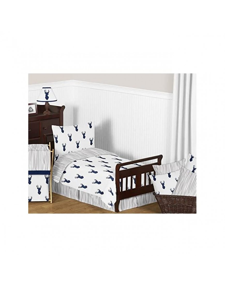 Sweet Jojo Designs Baby Children Kids Clothes Laundry Hamper for Navy Blue White and Grey Woodland Deer Bedding Set - BNX8I4B69