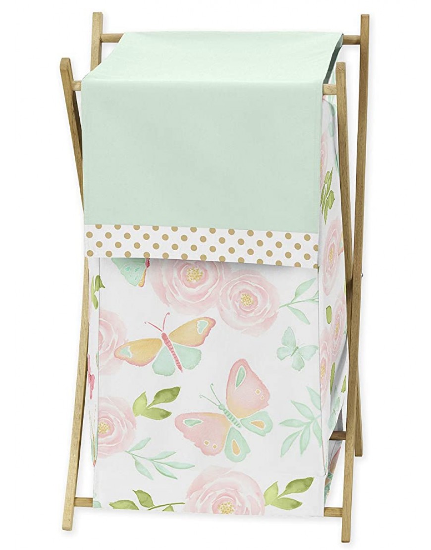 Sweet Jojo Designs Blush Pink Mint and White Watercolor Rose Baby Kid Clothes Laundry Hamper for Butterfly Floral Collection - B9YDK5SGO