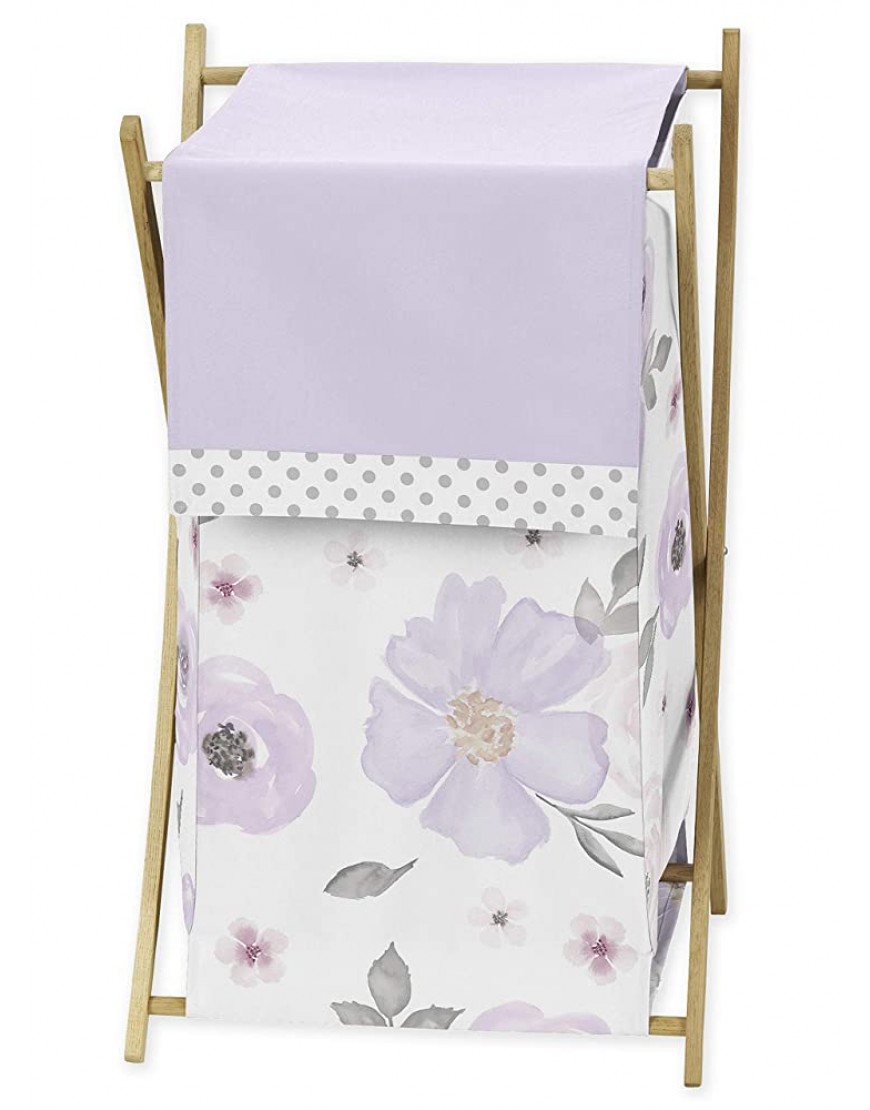 Sweet Jojo Designs Lavender Purple Pink Grey and White Baby Kid Clothes Laundry Hamper for Watercolor Floral Collection Rose Flower - BHG9JT223