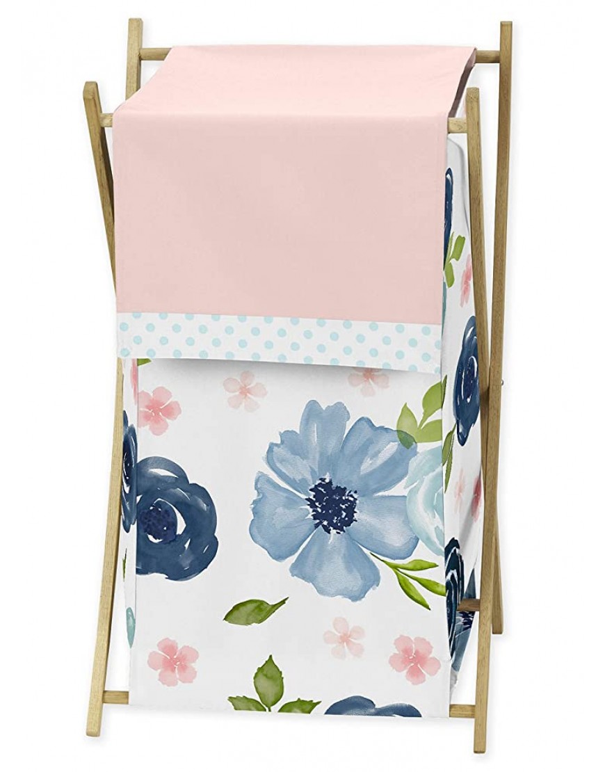 Sweet Jojo Designs Navy Blue and Pink Watercolor Floral Baby Kid Clothes Laundry Hamper Watercolor Floral Shabby Chic Rose Flower Collection - B6A7363QO