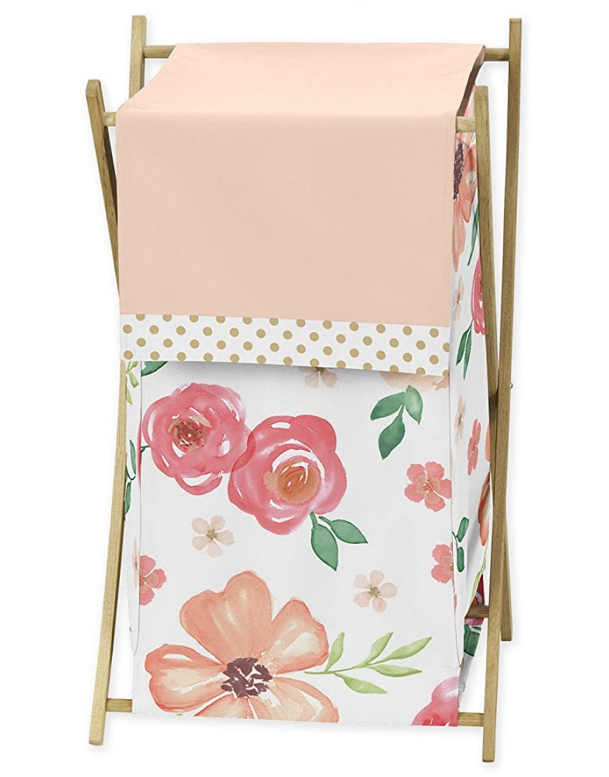 Sweet Jojo Designs Peach Green and Gold Baby Kid Clothes Laundry Hamper for Watercolor Floral Collection Pink Rose Flower - B4YLSCQOI
