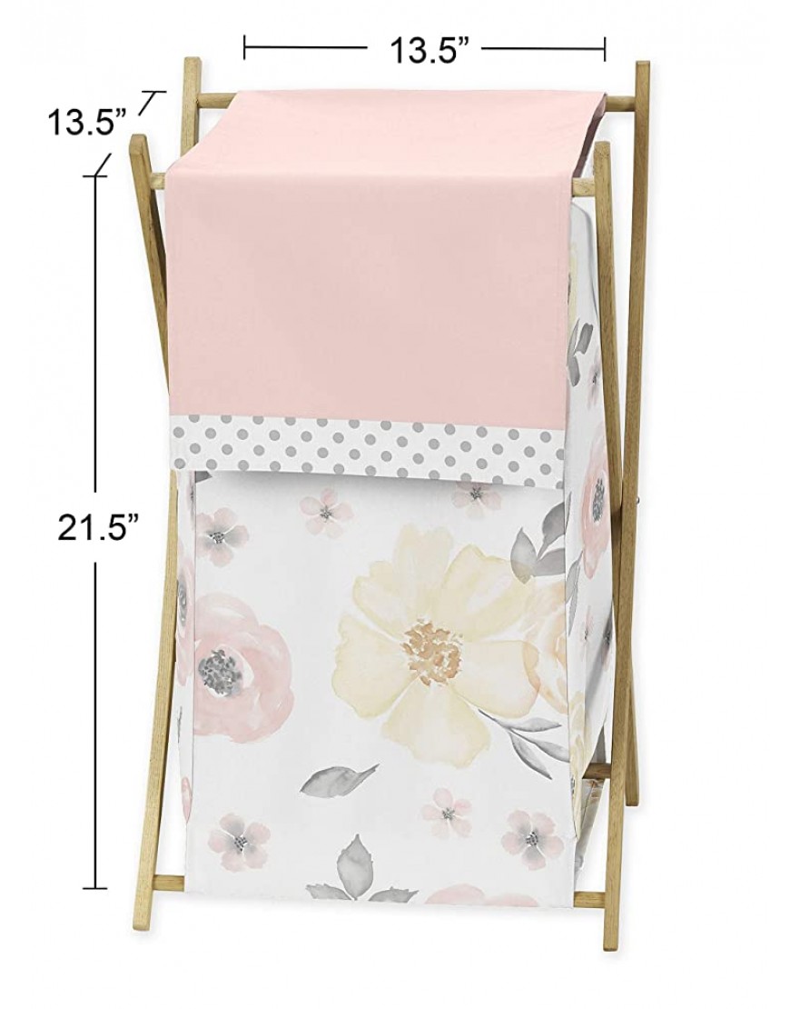 Sweet Jojo Designs Yellow and Pink Watercolor Floral Baby Kid Clothes Laundry Hamper Blush Peach Orange Cream Grey and White Shabby Chic Rose Flower Farmhouse Polka Dot - BYNBBVDT3