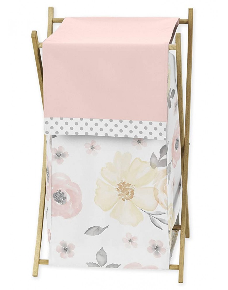 Sweet Jojo Designs Yellow and Pink Watercolor Floral Baby Kid Clothes Laundry Hamper Blush Peach Orange Cream Grey and White Shabby Chic Rose Flower Farmhouse Polka Dot - BYNBBVDT3
