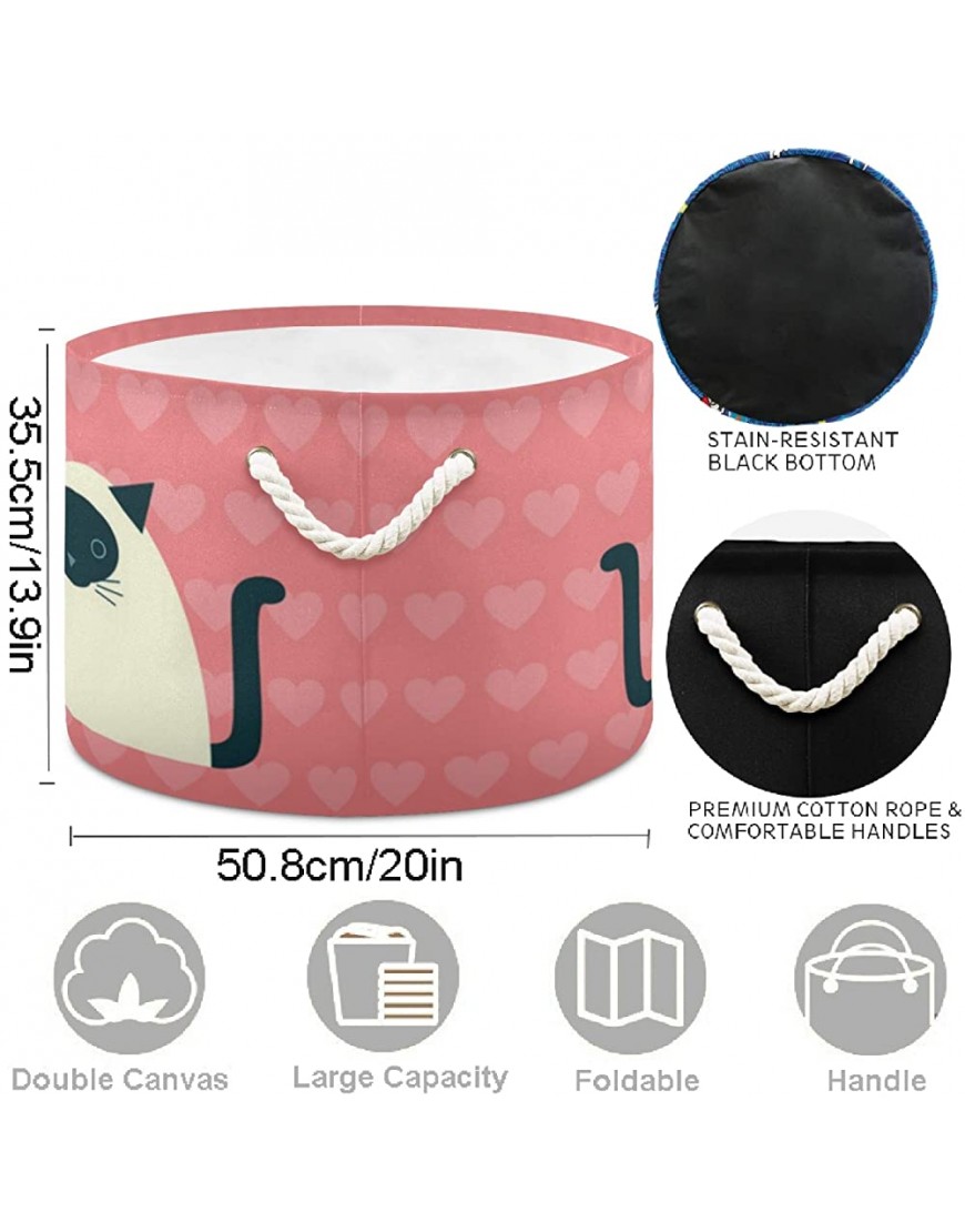 visesunny Cat Pink Heart Cartoon Collapsible Large Capacity Basket Storage Bin with Durable Cotton Handles Home Organizer Solution for Office Bedroom Closet Toys Laundry - BJ5EBN6BU