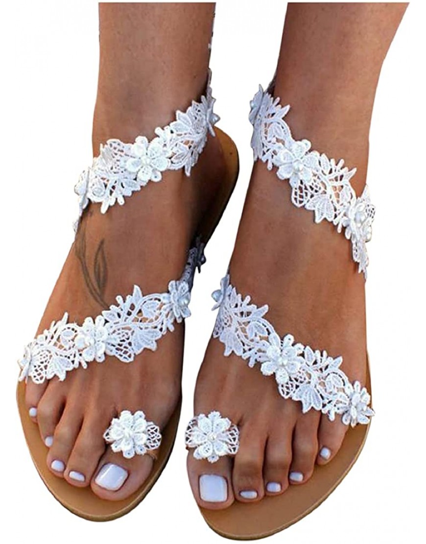 Women’s Bohemia Flat Sandals for Women Dressy Slip On Summer Gladiator Open Toe Roman Beach Travel Sandals Shoes White 8 - BUMV9LPWJ