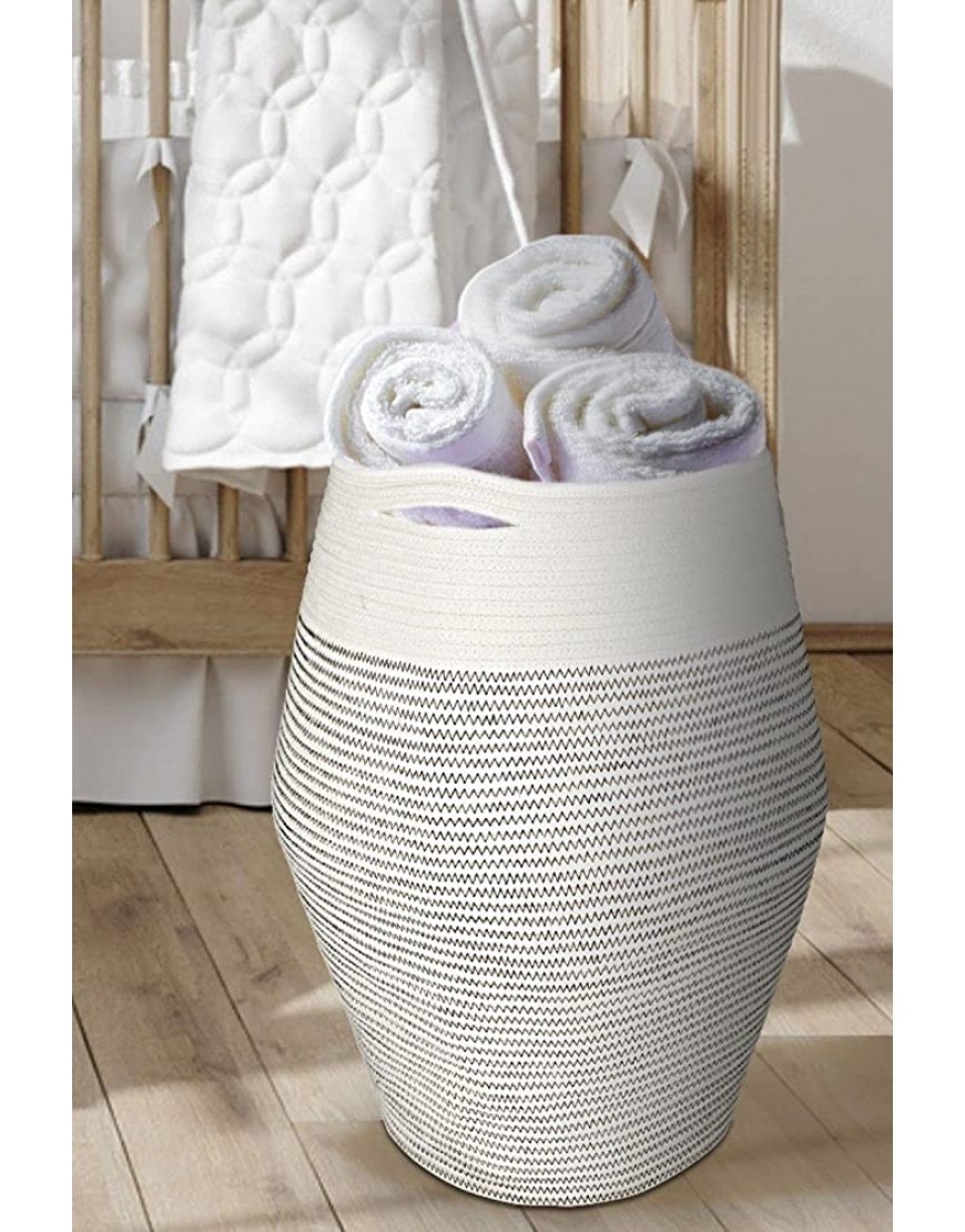 Woven Baby Hamper | Boho Nursery Hamper | Large White Rope Basket Height 21.6 Inch | Blanket Storage for Living Room - BW2O8WLZR
