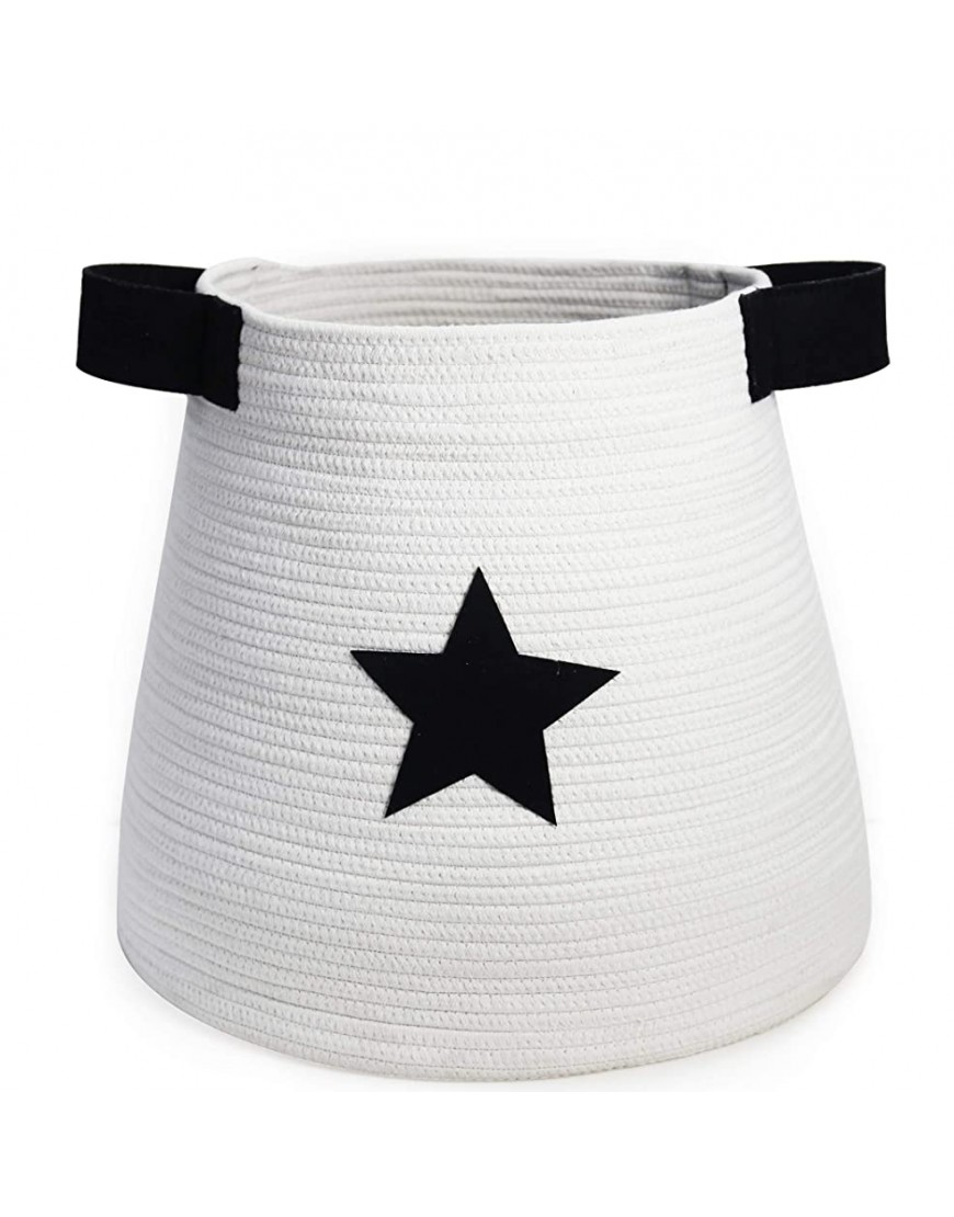 YLWHZOVE Large Woven Basket for Kids with Cute Star for Baby Nursery Kids Room Cotton Rope Organizer Bins Toy Basket 18.1" x 16.5" x 13.8" White with Black - B8RQ7R9EF