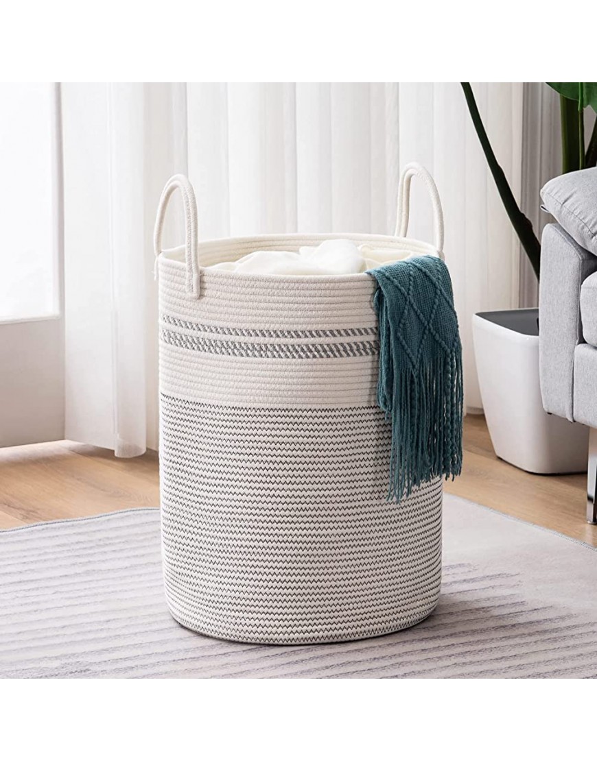 YOUDENOVA Woven Rope Laundry Hamper with Handles Tall Laundry Basket for Blanket Storage Heavy Duty Clothes Hamper for Bedroom-72L-Large-White - BTL3D8MMO