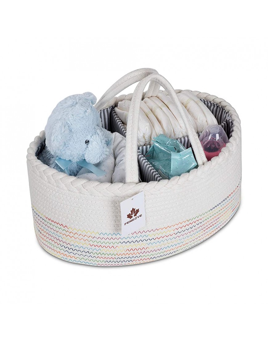 Baby Diaper Caddy Organizer Woven Cotton Rope Baby Shower Basket Nursery Storage Bin Portable Car Travel Tote Bag Boy Girl Newborn Registry Must Haves - BYSOJLC53