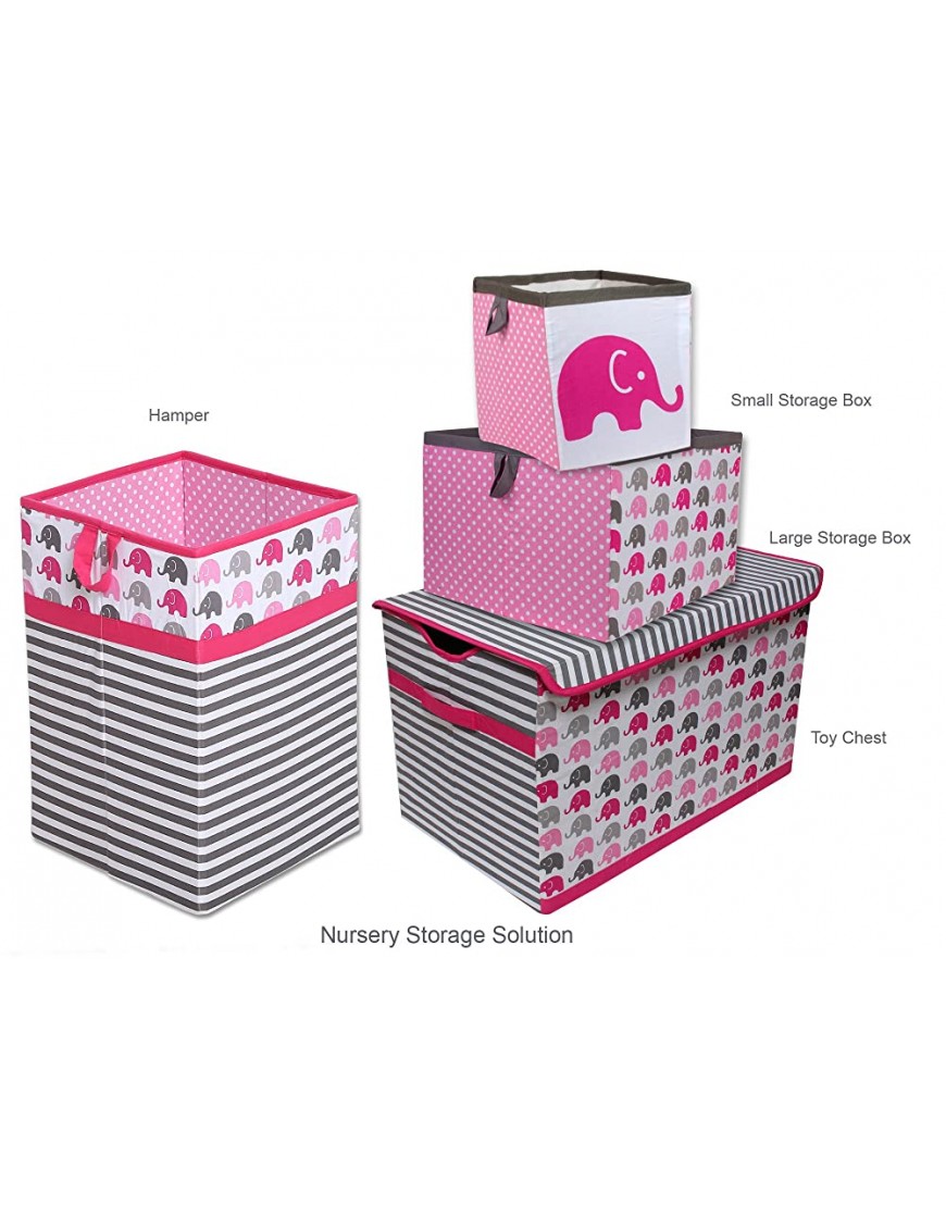 Bacati Elephants Storage Toy Chest Pink Fuschia Grey EPGSTC - BUMV9CBOX