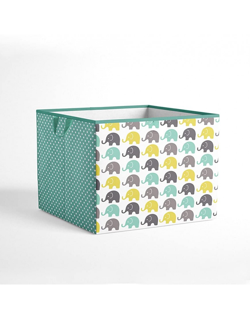 Bacati Elephants Unisex Fabric Storage Box Tote Large Mint Yellow Grey - BBWS9W835
