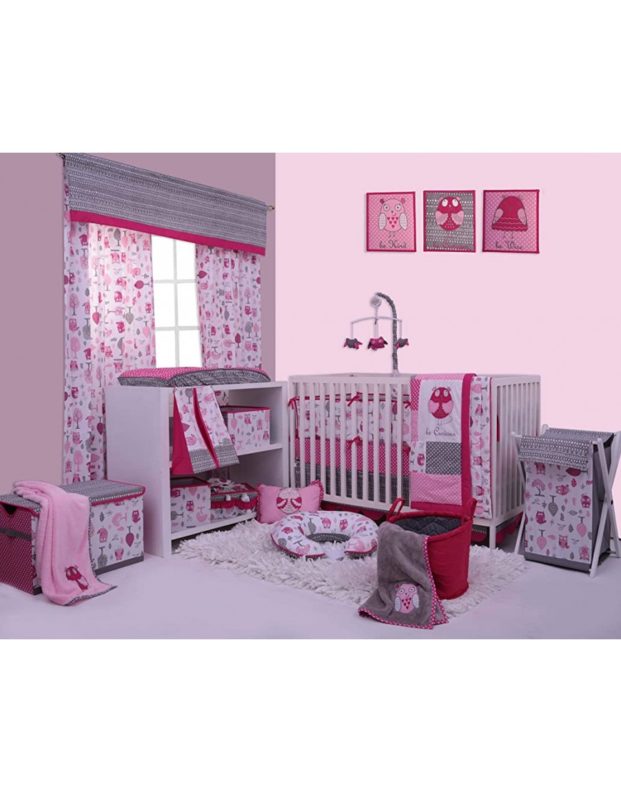 Bacati Owls Girls Cotton Nursery Storage Caddy Pink Grey - BUJ9I34TE